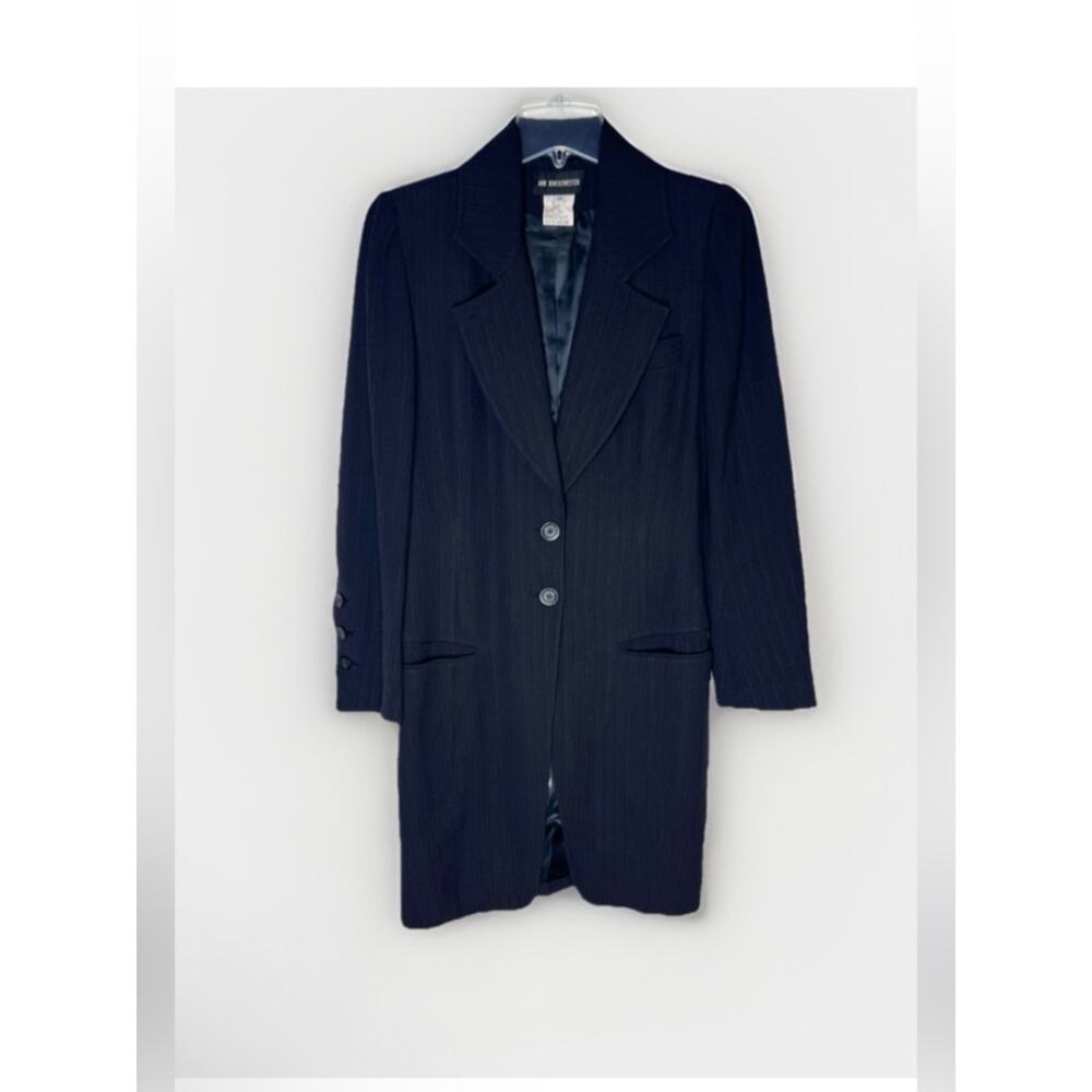Ann Demeulemeester Longline Textured Wool Blazer Coat Black EU 38 / US 6